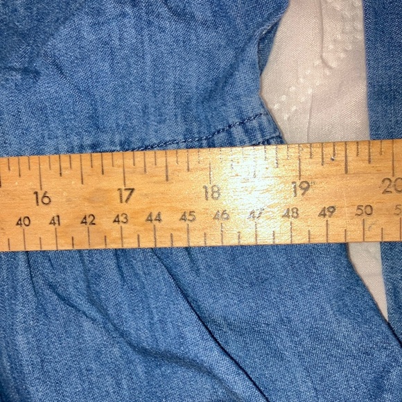 ASOS denim women’s size 6 light Blue Ruffled Peplum Jean Blouse - Picture 14 of 16